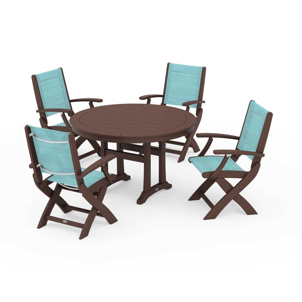 POLYWOOD® - Coastal Folding Chair 5-Piece Round Dining Set with Trestle Legs - PWS1120