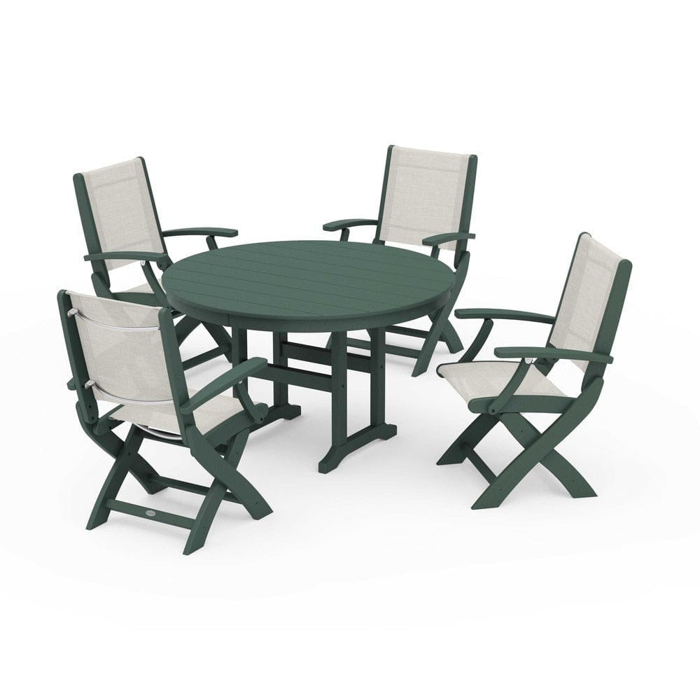 POLYWOOD® - Coastal Folding Chair 5-Piece Round Dining Set - PWS1357