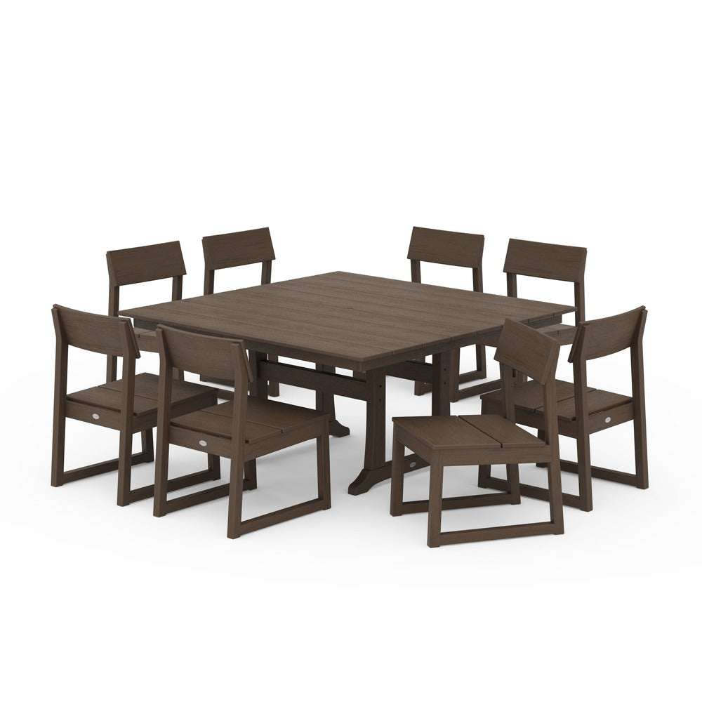POLYWOOD® Edge 9-Piece Farmhouse Trestle Dining Set - PWS736-1 Outdoor Furniture POLYWOOD®