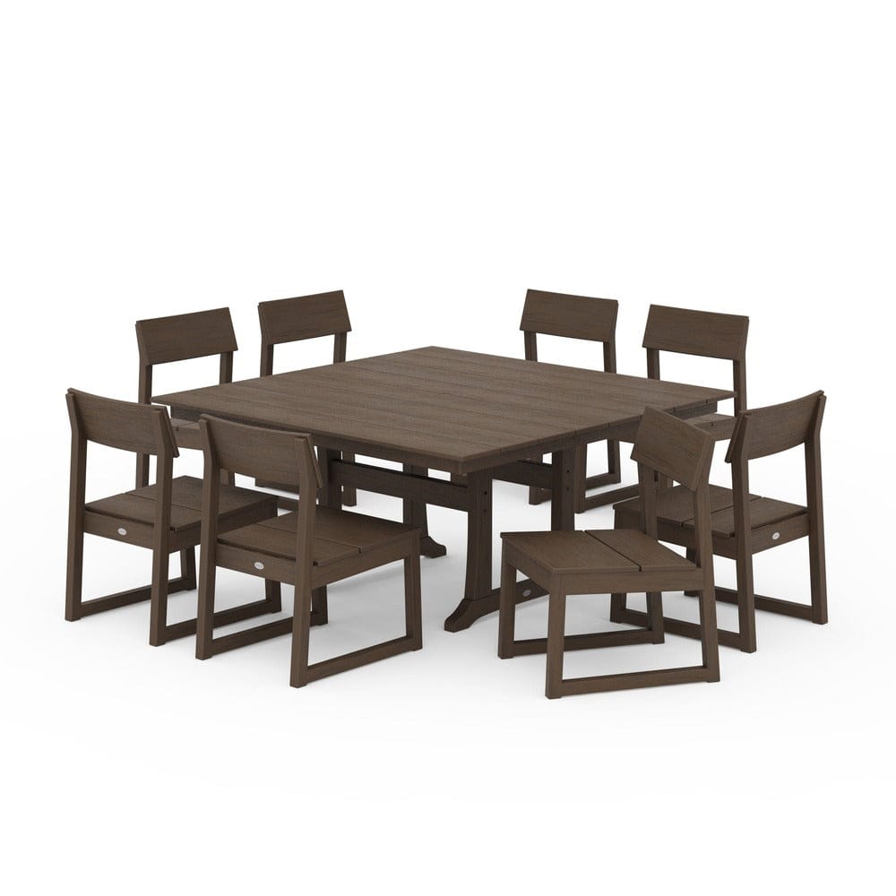 POLYWOOD® Edge 9-Piece Farmhouse Trestle Dining Set - PWS736-1 Outdoor Furniture POLYWOOD®