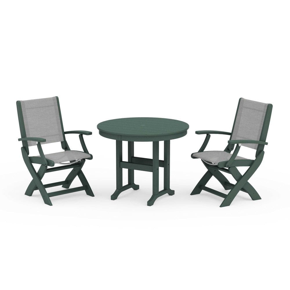 POLYWOOD® - Coastal Folding Chair 3-Piece Round Dining Set - PWS1328 Outdoor Furniture POLYWOOD®