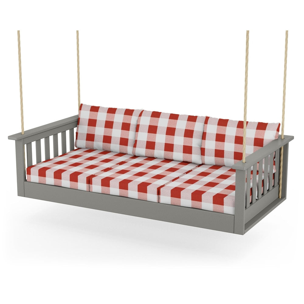 Vineyard Daybed Swing - Slate Grey / Buffalo Plaid Crimson