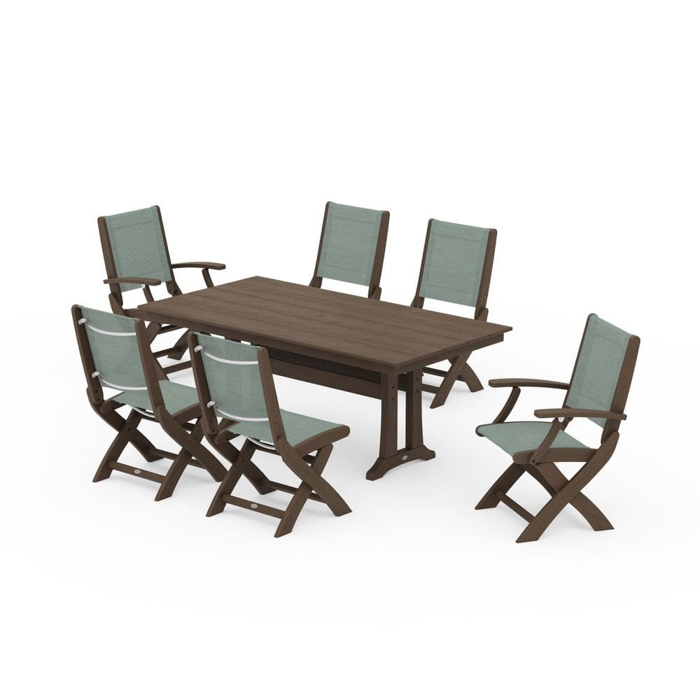 POLYWOOD® - Coastal Folding Chair 7-Piece Farmhouse Dining Set with Trestle Legs - PWS1001