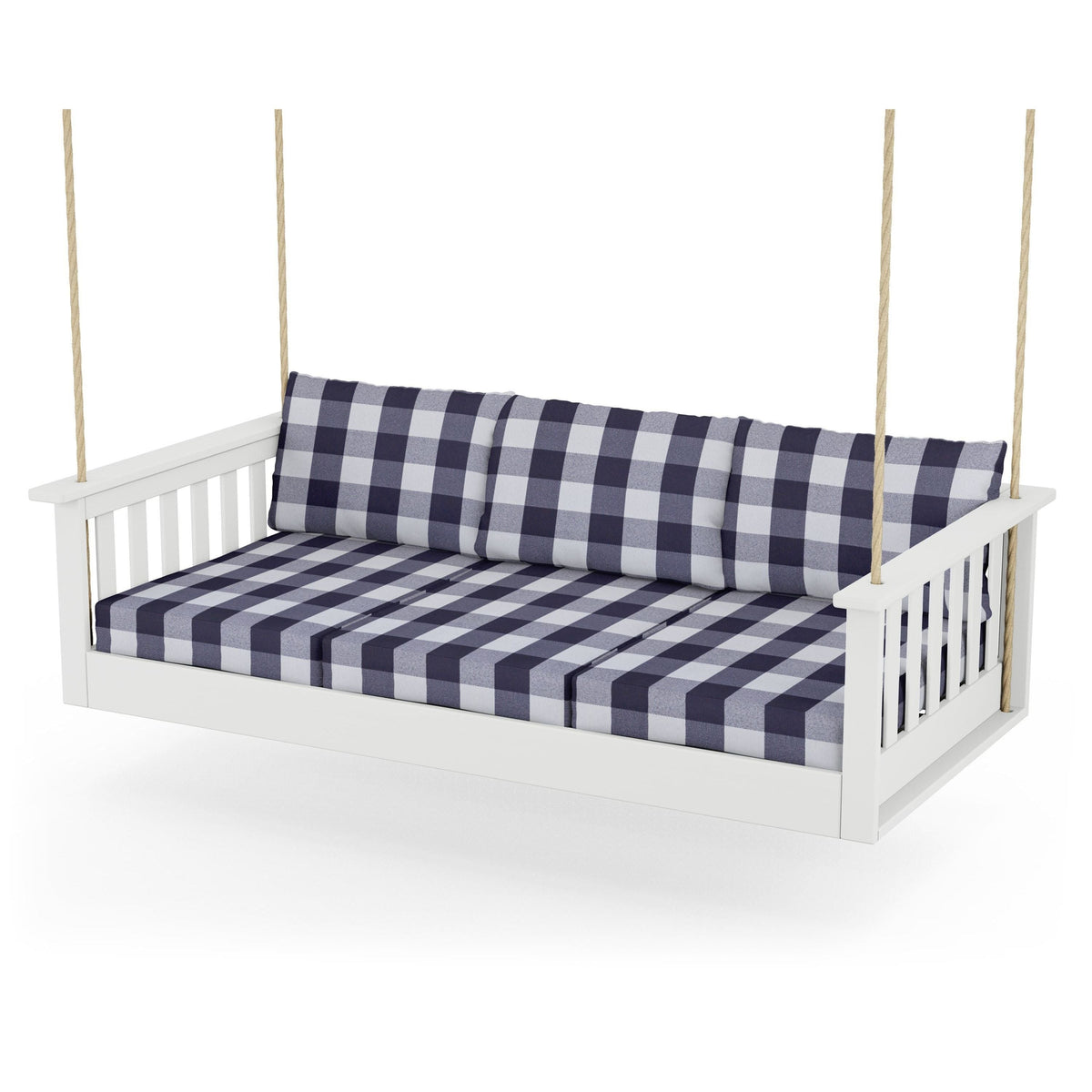 Vineyard Daybed Swing - White / Buffalo Plaid Navy