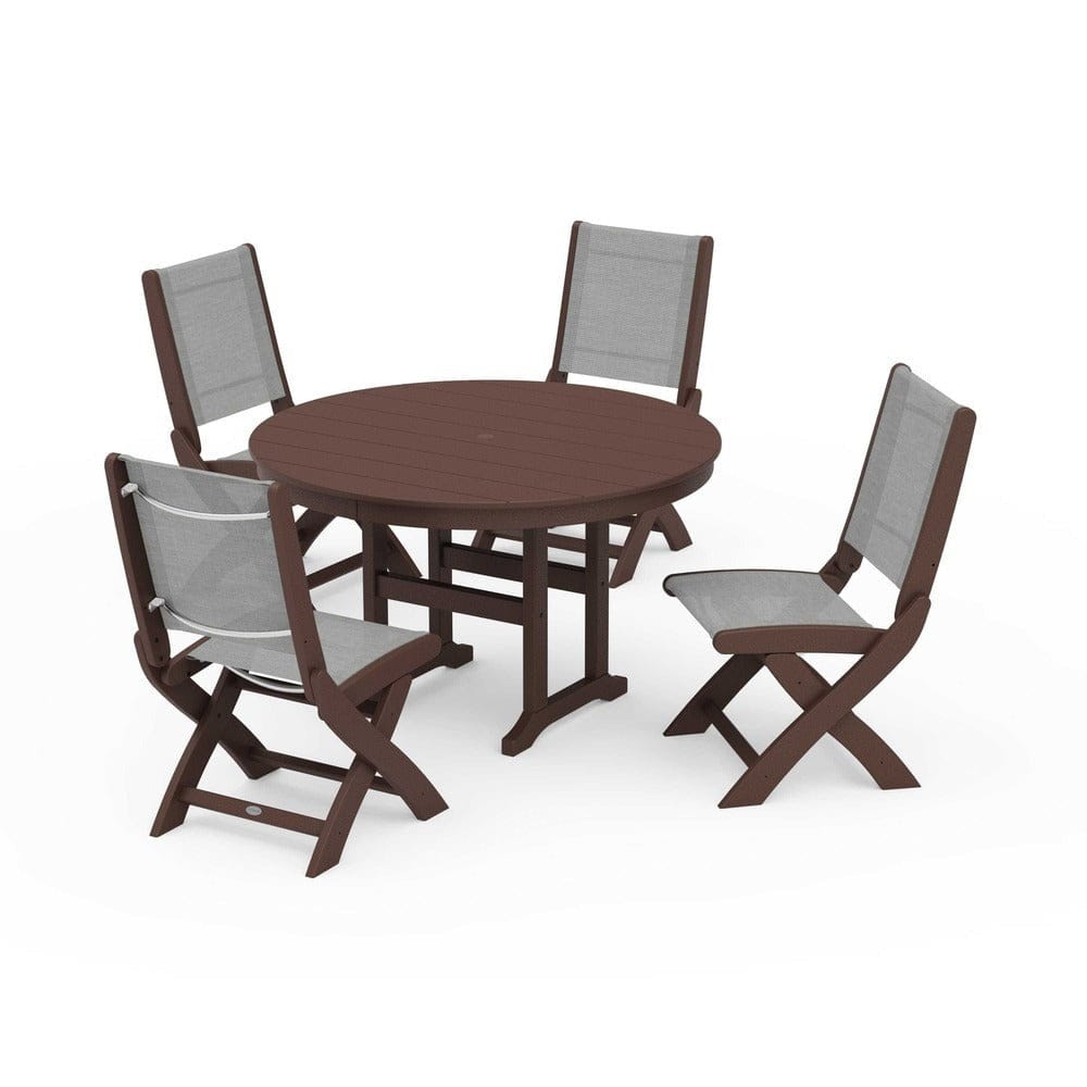 POLYWOOD® - Coastal Folding Side Chair 5-Piece Round Dining Set - PWS1358 Outdoor Furniture POLYWOOD®