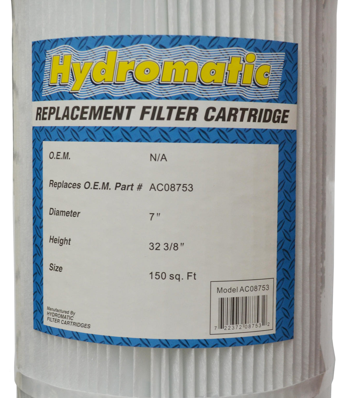 Hydromatic Replacement Filter Cartridge - 150 Sq Ft - 32 3/8" x 7" Pool Filter Hydromatic