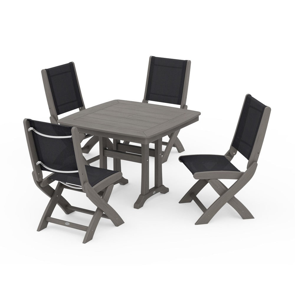 POLYWOOD® - Coastal Folding Side Chair 5-Piece Dining Set with Trestle Legs - PWS968