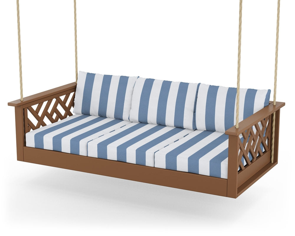 Chippendale Daybed Swing - Teak / Cabana Stripe Sky Blue