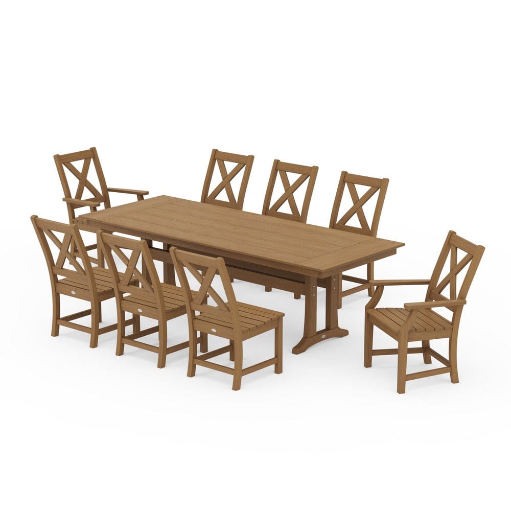 POLYWOOD® Braxton 9-Piece Farmhouse Dining Set with Trestle Legs - Natural PWS1433-1-NTL