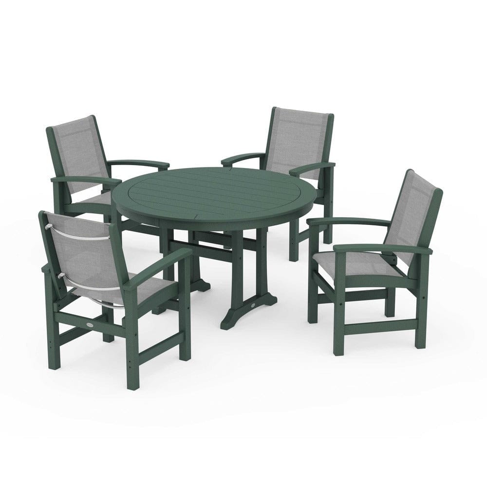 POLYWOOD® - Coastal 5-Piece Round Dining Set with Trestle Legs - PWS1119 Outdoor Furniture POLYWOOD®