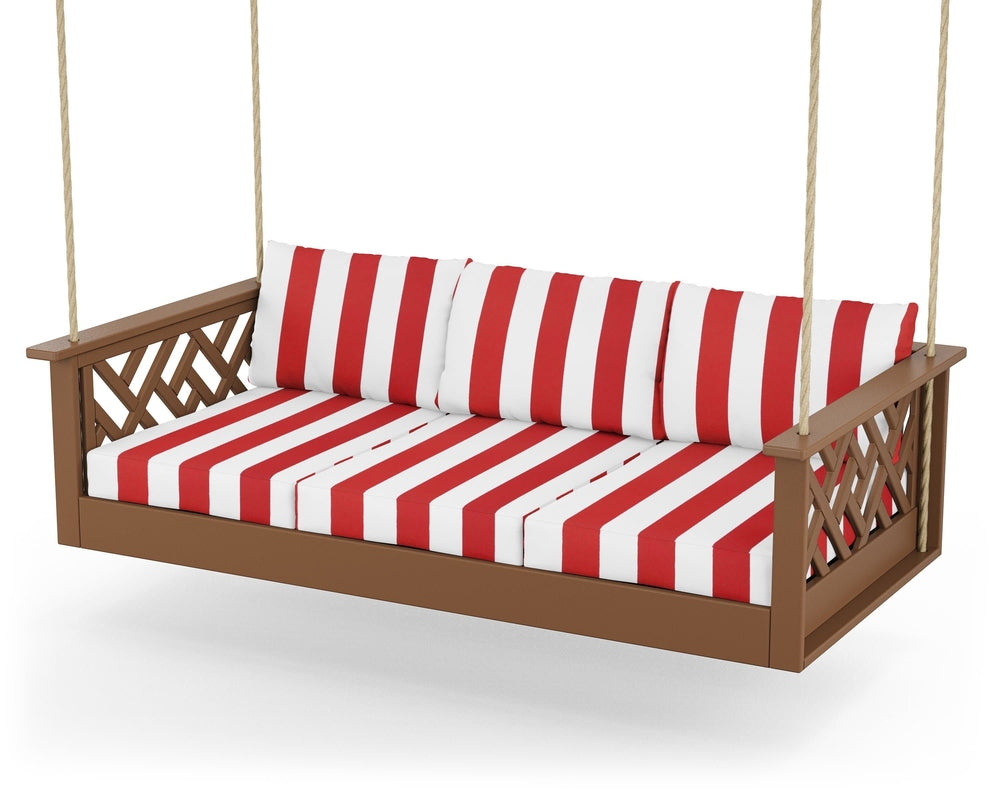 Chippendale Daybed Swing - Teak / Cabana Stripe Crimson