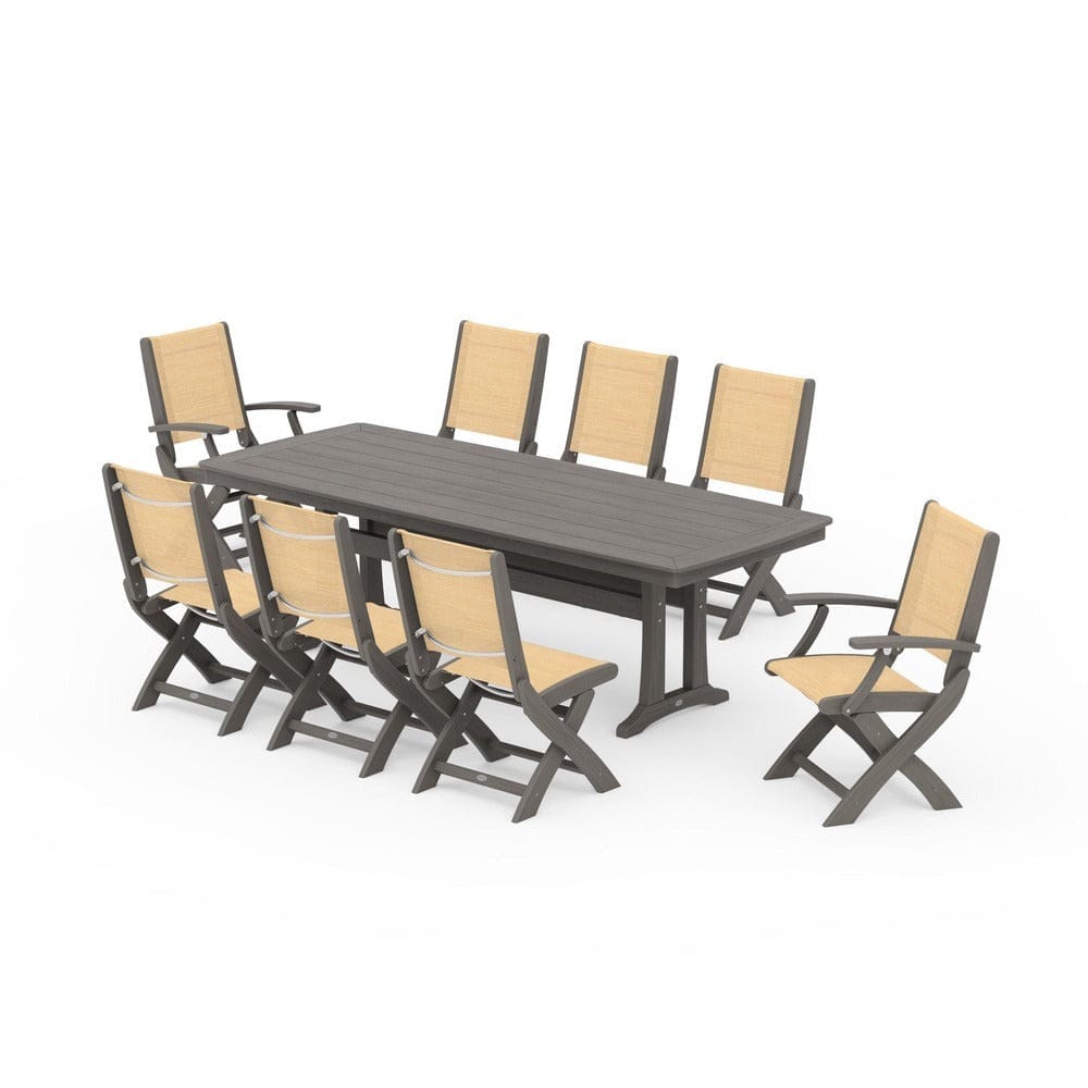 POLYWOOD® - Coastal Folding 9-Piece Dining Set with Trestle Legs - PWS1501