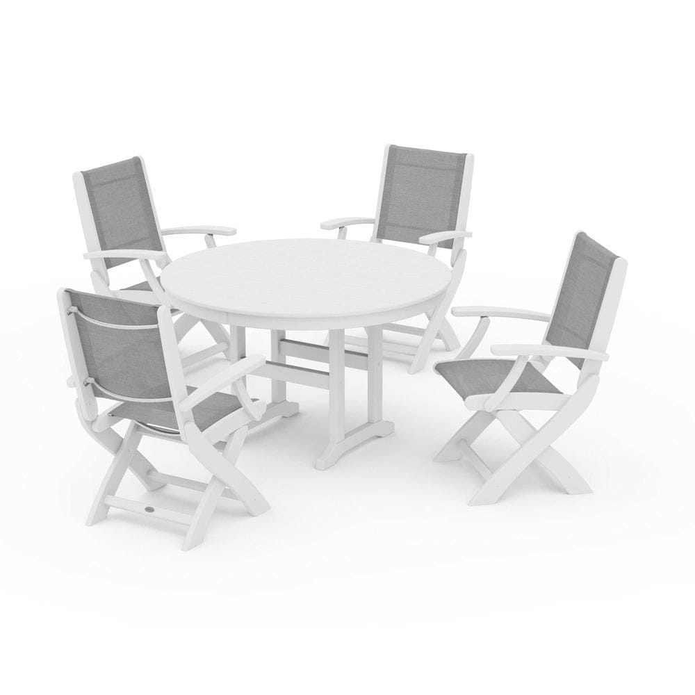 POLYWOOD® - Coastal Folding Chair 5-Piece Round Dining Set - PWS1357 Outdoor Furniture POLYWOOD®