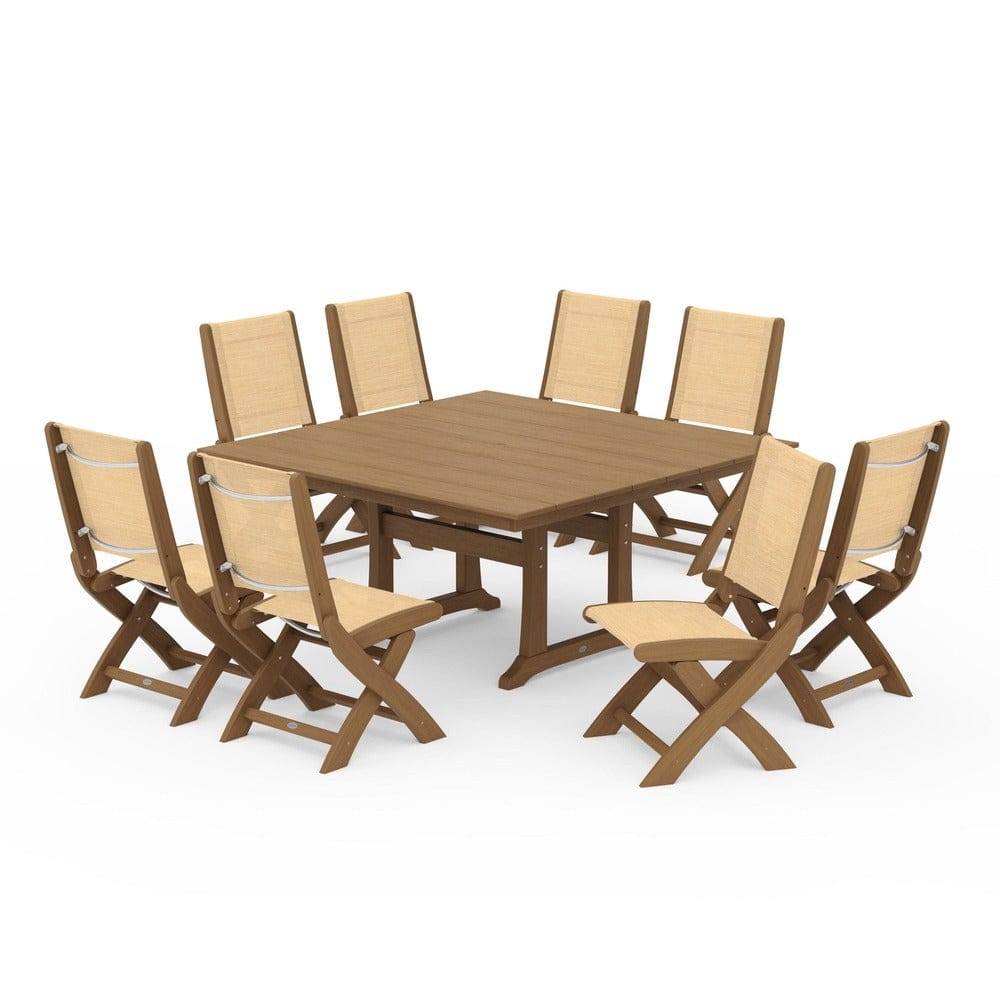 POLYWOOD® - Coastal Folding Side Chair 9-Piece Farmhouse Dining Set - PWS1287
