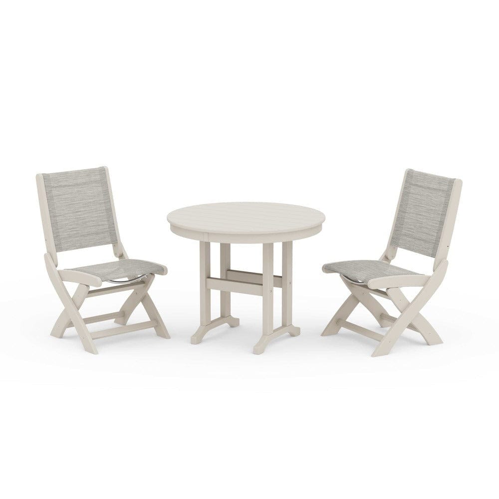 POLYWOOD® - Coastal Folding Side Chair 3-Piece Round Dining Set - PWS1329