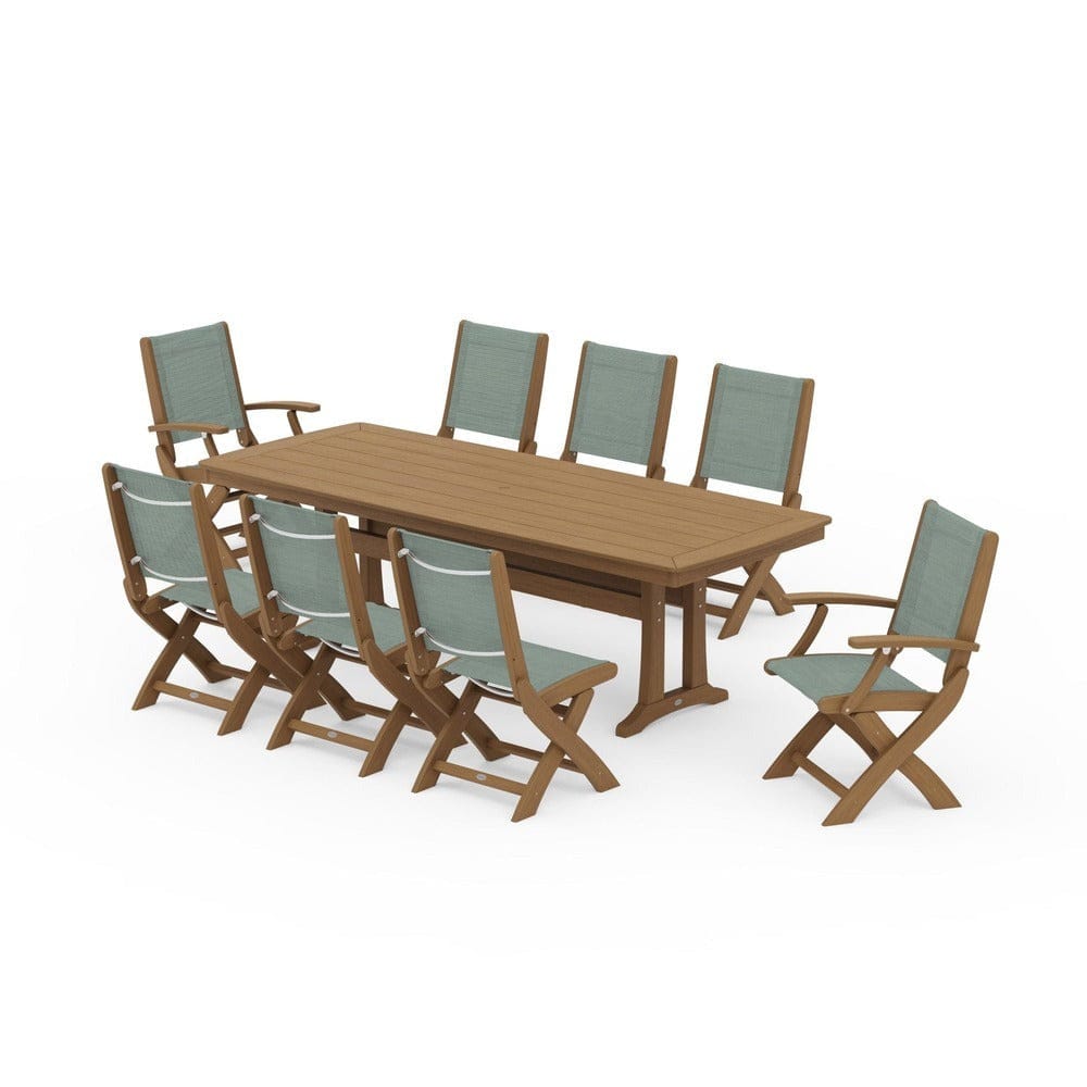 POLYWOOD® - Coastal Folding 9-Piece Dining Set with Trestle Legs - PWS1501