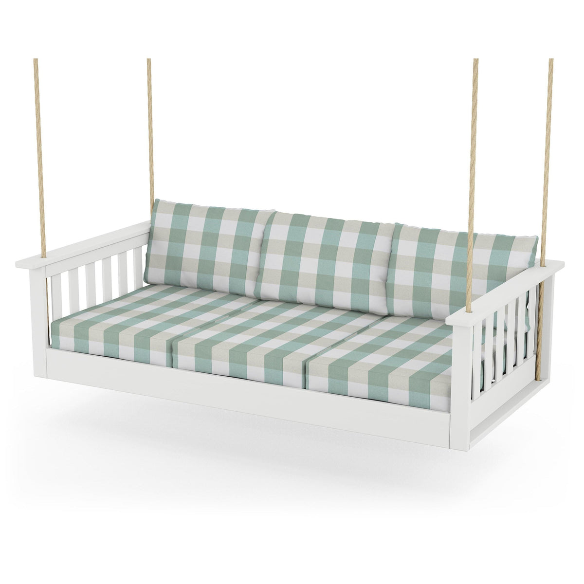 Vineyard Daybed Swing - White / Buffalo Plaid Glacier Spa