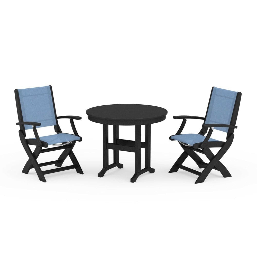 POLYWOOD® - Coastal Folding Chair 3-Piece Round Dining Set - PWS1328 Outdoor Furniture POLYWOOD®