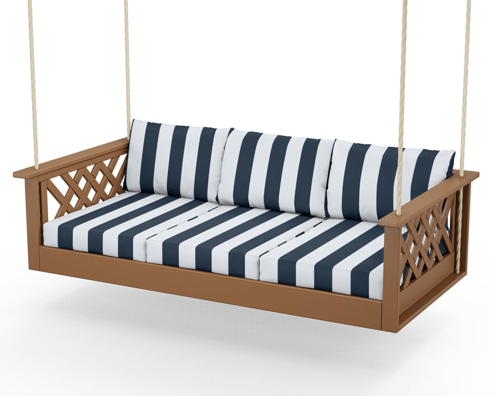 Wovendale Daybed Swing - Teak / Cabana Stripe Marine Indigo