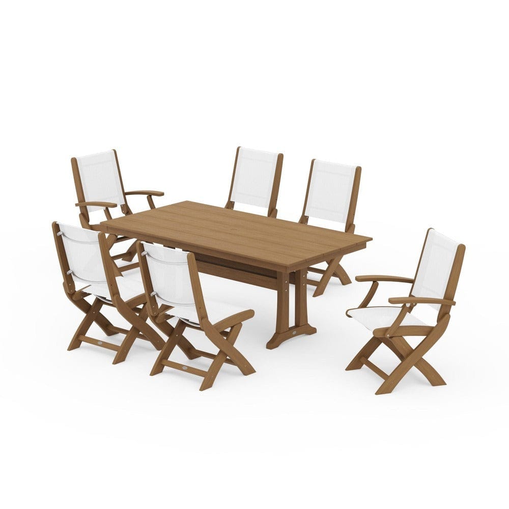 POLYWOOD® - Coastal Folding Chair 7-Piece Farmhouse Dining Set with Trestle Legs - PWS1001
