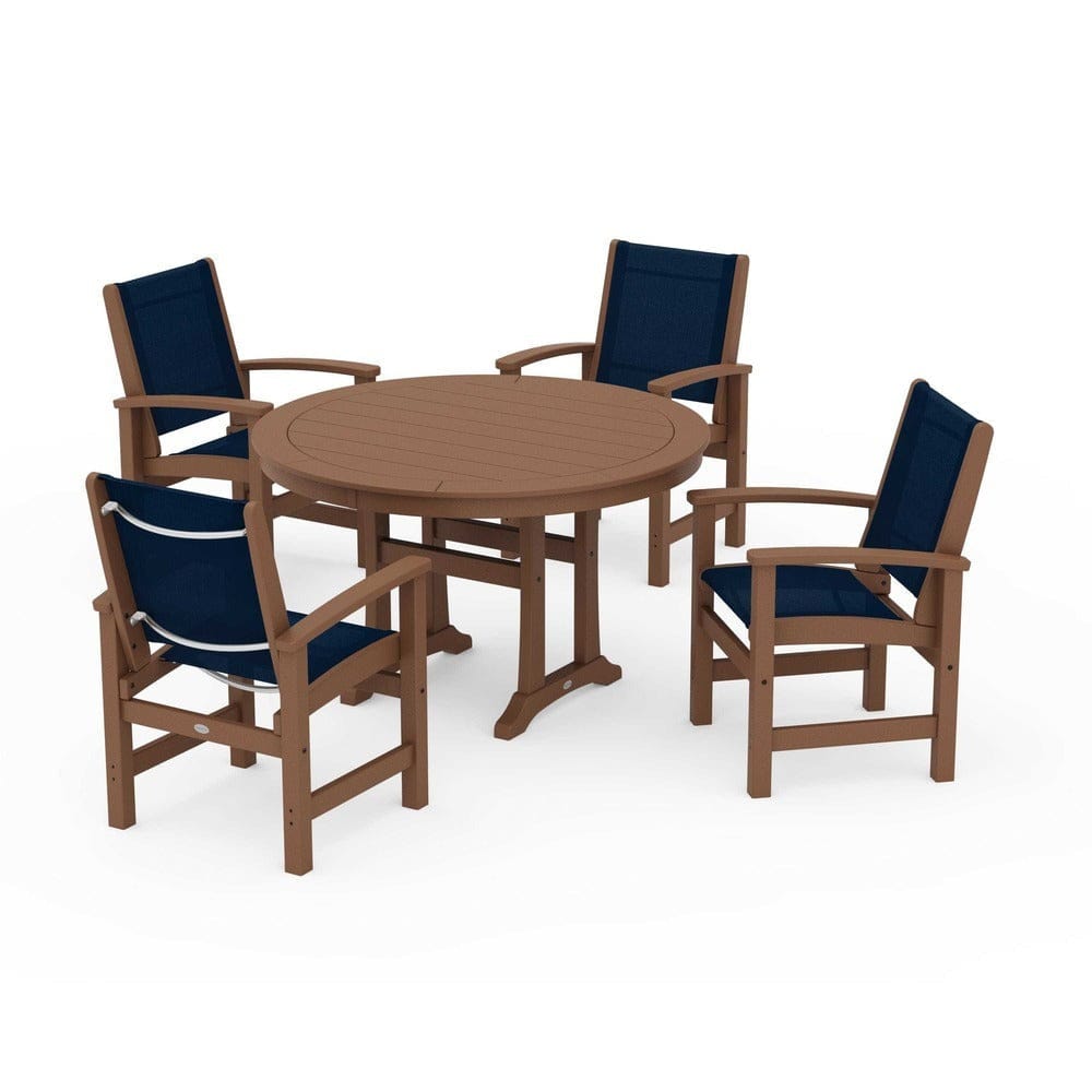 POLYWOOD® - Coastal 5-Piece Round Dining Set with Trestle Legs - PWS1119 Outdoor Furniture POLYWOOD®