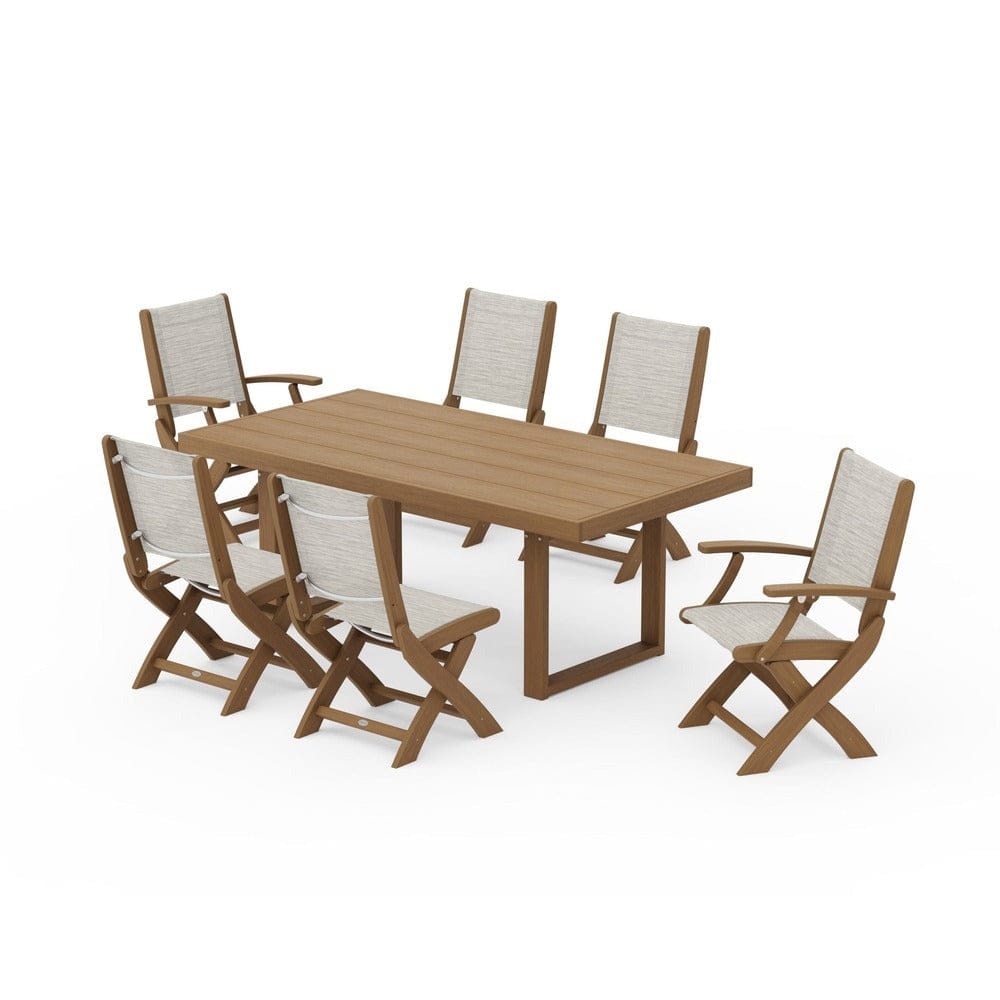 POLYWOOD® - Coastal Folding Chair 7-Piece Dining Set with Trestle Legs - PWS871