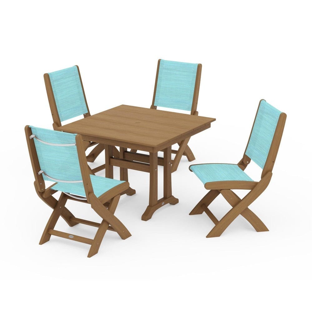 POLYWOOD® - Coastal Folding Side Chair 5-Piece Farmhouse Dining Set With Trestle Legs - PWS946