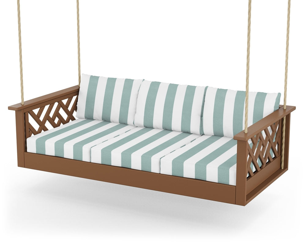 Chippendale Daybed Swing - Teak / Cabana Stripe Glacier Spa