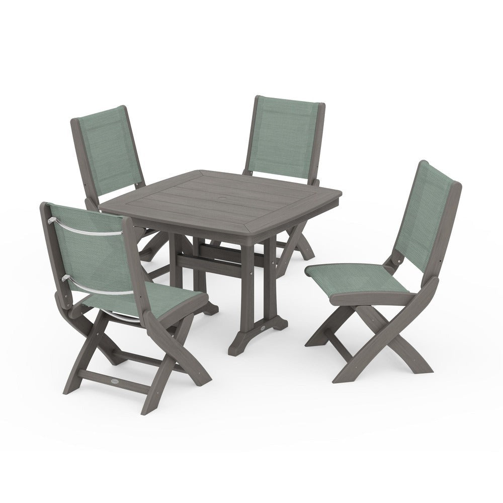 POLYWOOD® - Coastal Folding Side Chair 5-Piece Dining Set with Trestle Legs - PWS968