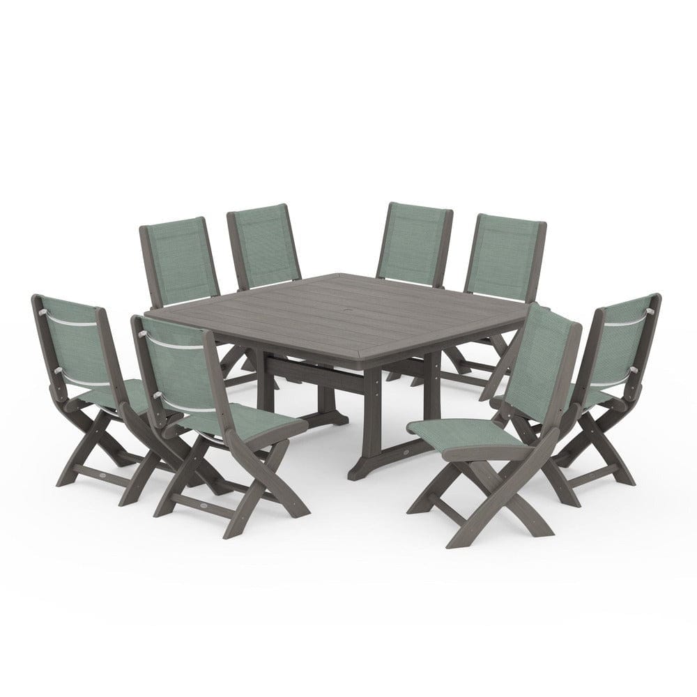 POLYWOOD® - Coastal Folding Side Chair 9-Piece Dining Set with Trestle Legs - PWS1113
