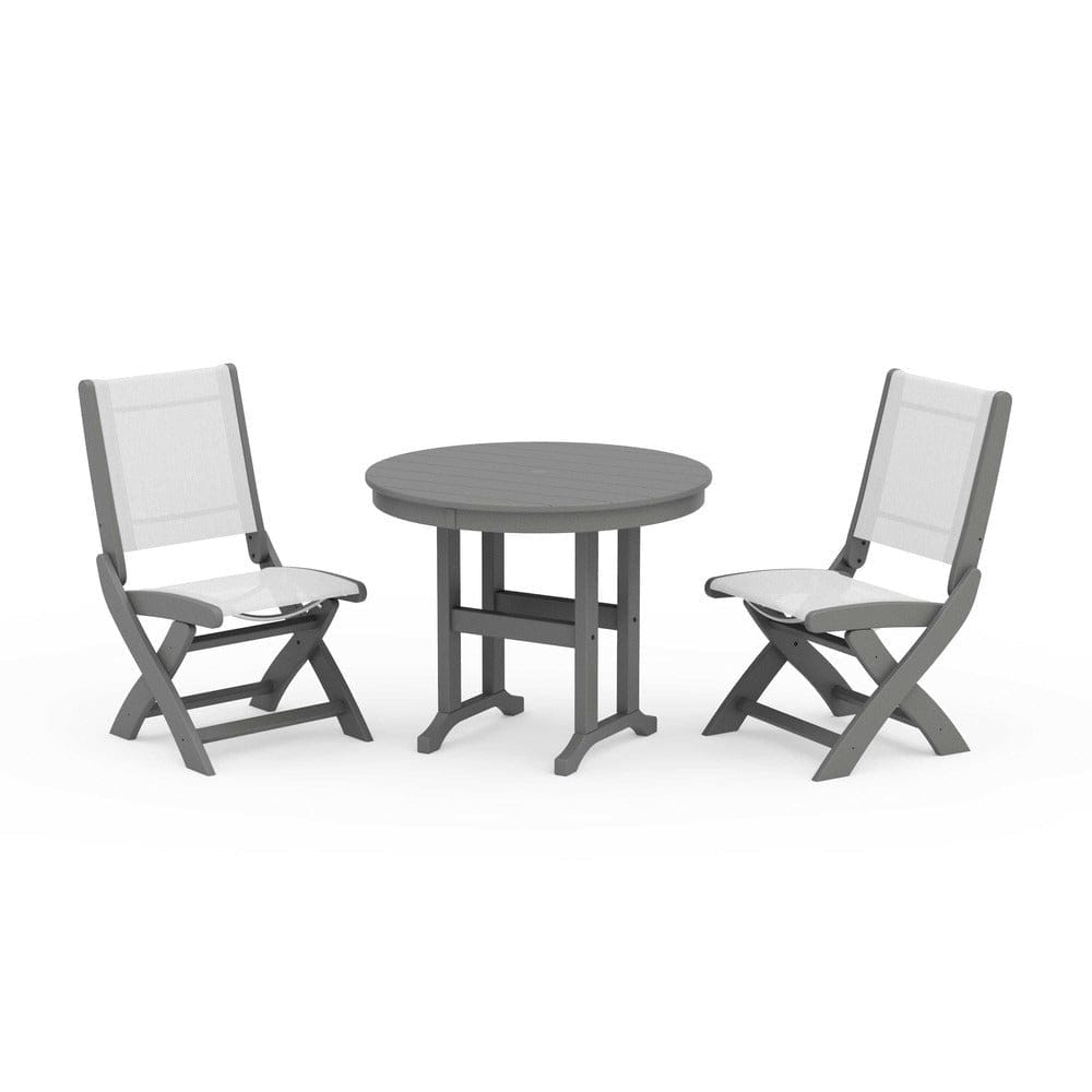 POLYWOOD® - Coastal Folding Side Chair 3-Piece Round Dining Set - PWS1329 Outdoor Furniture POLYWOOD®