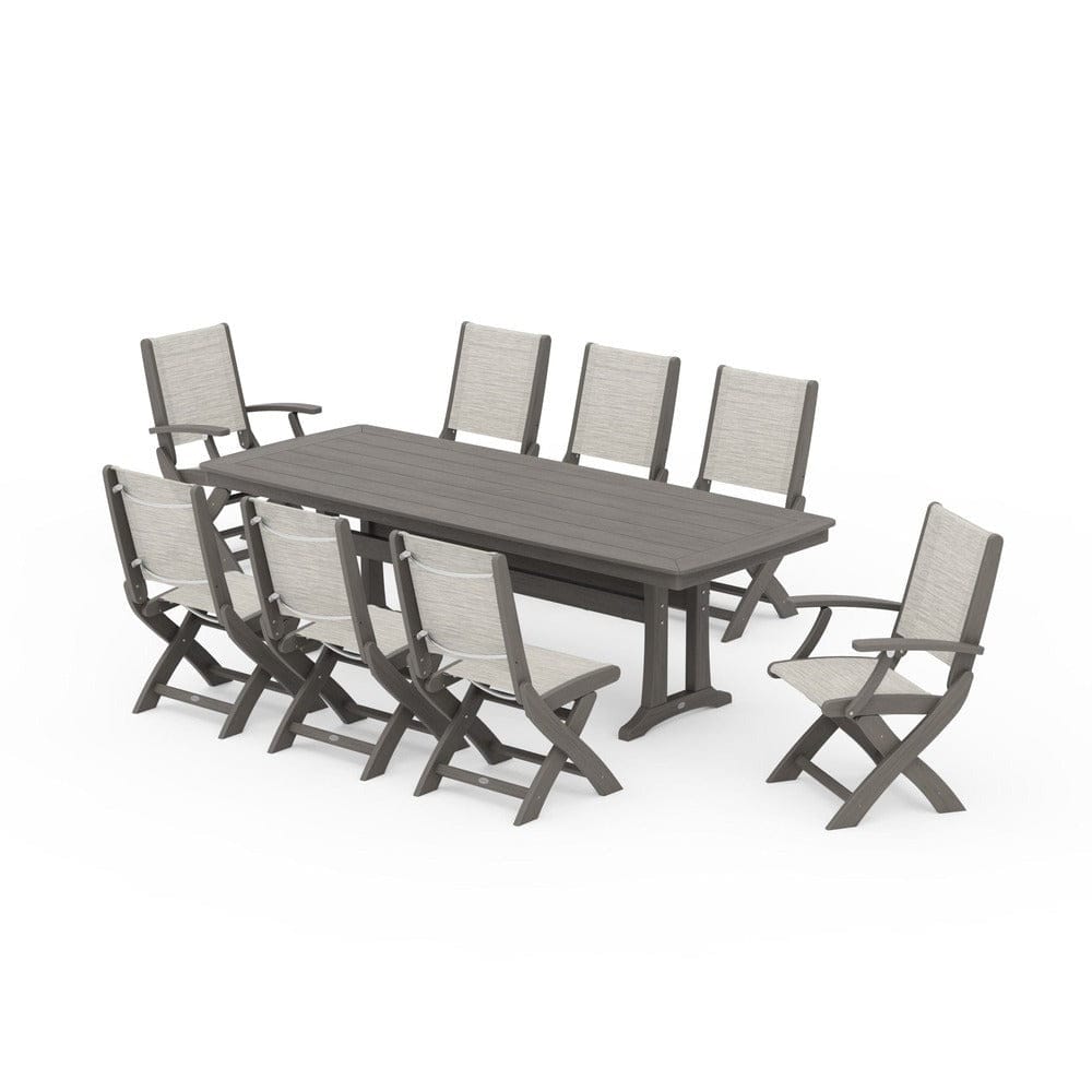 POLYWOOD® - Coastal Folding 9-Piece Dining Set with Trestle Legs - PWS1501