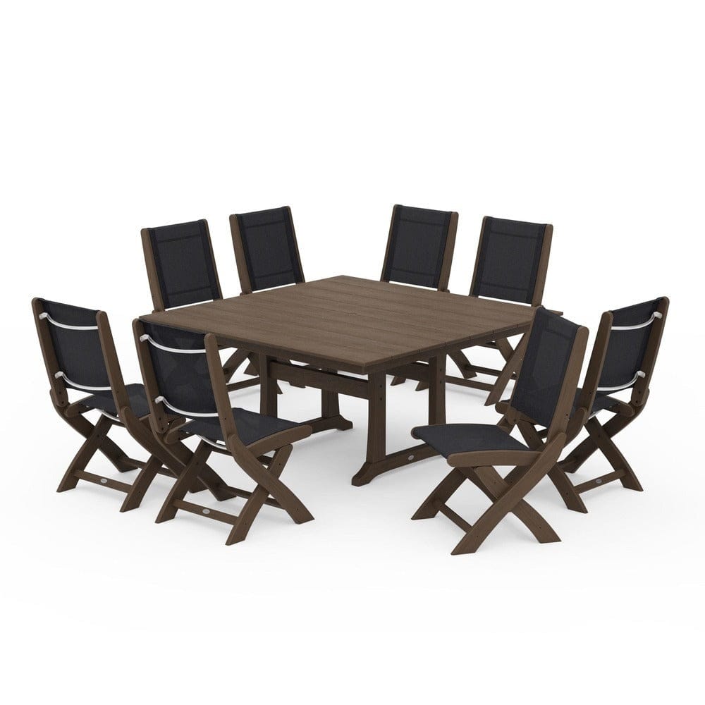 POLYWOOD® - Coastal Folding Side Chair 9-Piece Dining Set with Trestle Legs - PWS1113