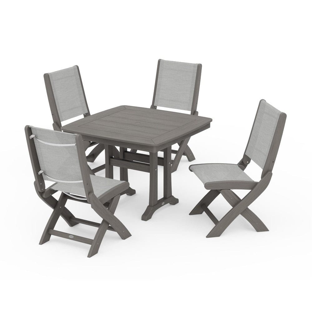 POLYWOOD® - Coastal Folding Side Chair 5-Piece Dining Set with Trestle Legs - PWS968