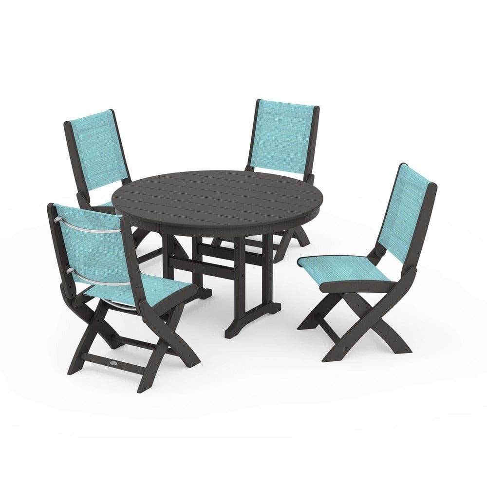 POLYWOOD® - Coastal Folding Side Chair 5-Piece Round Dining Set - PWS1358