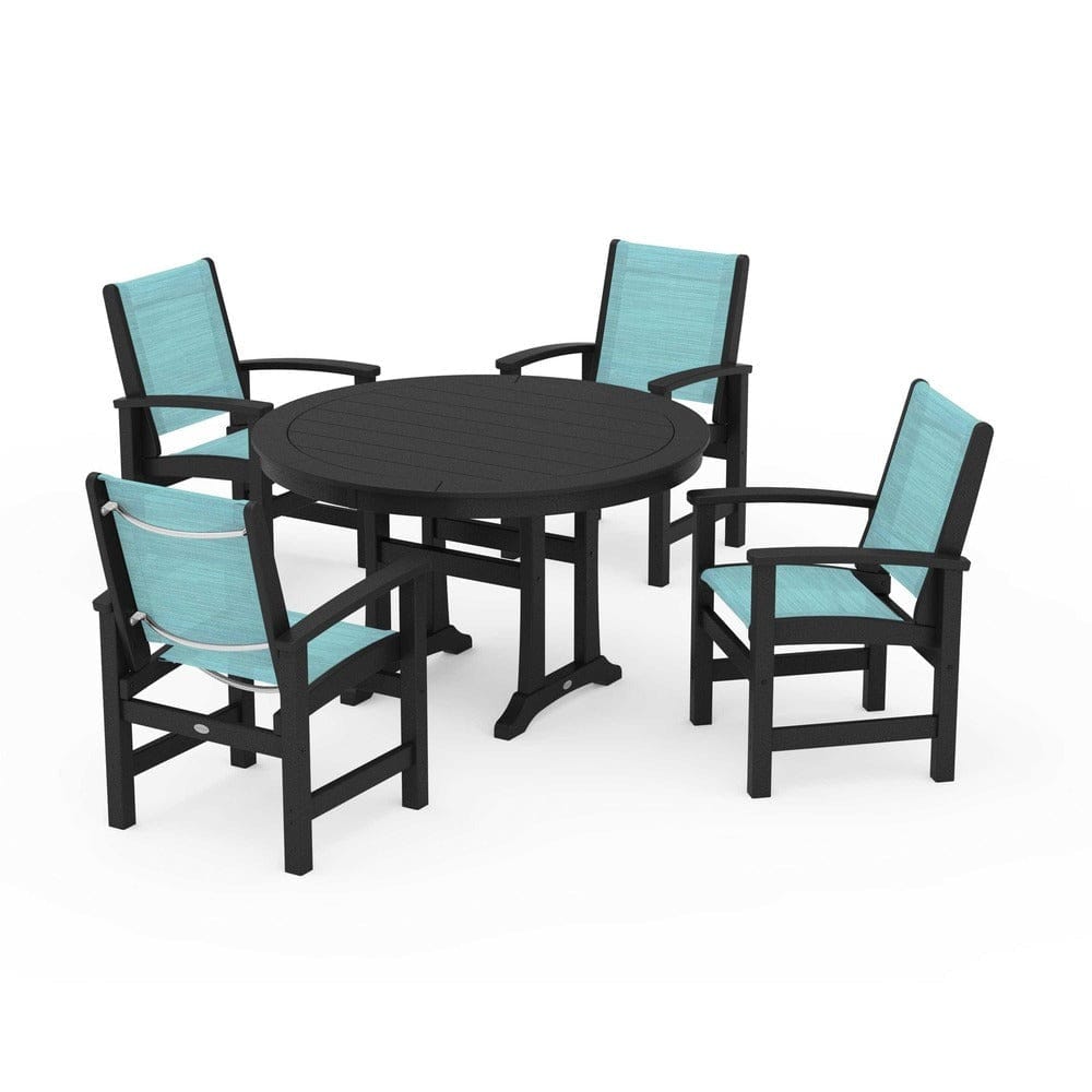 POLYWOOD® - Coastal 5-Piece Round Dining Set with Trestle Legs - PWS1119 Outdoor Furniture POLYWOOD®