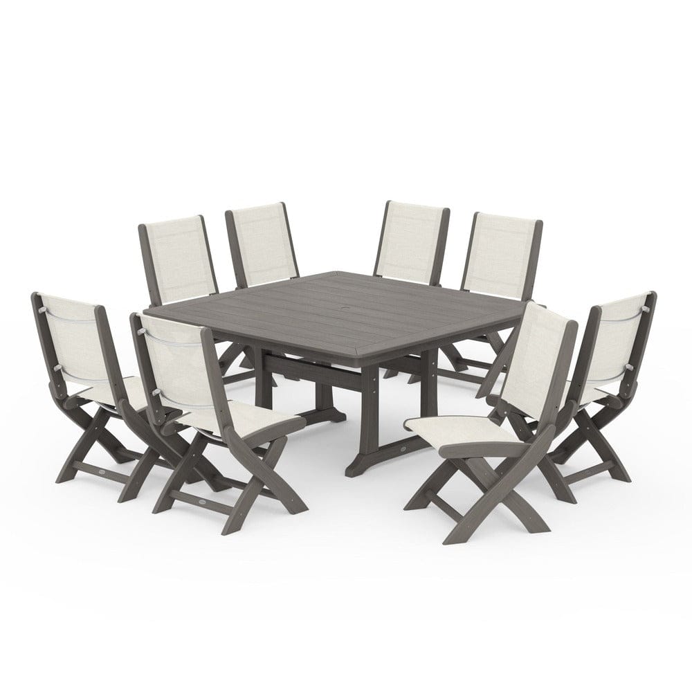 POLYWOOD® - Coastal Folding Side Chair 9-Piece Dining Set with Trestle Legs - PWS1113