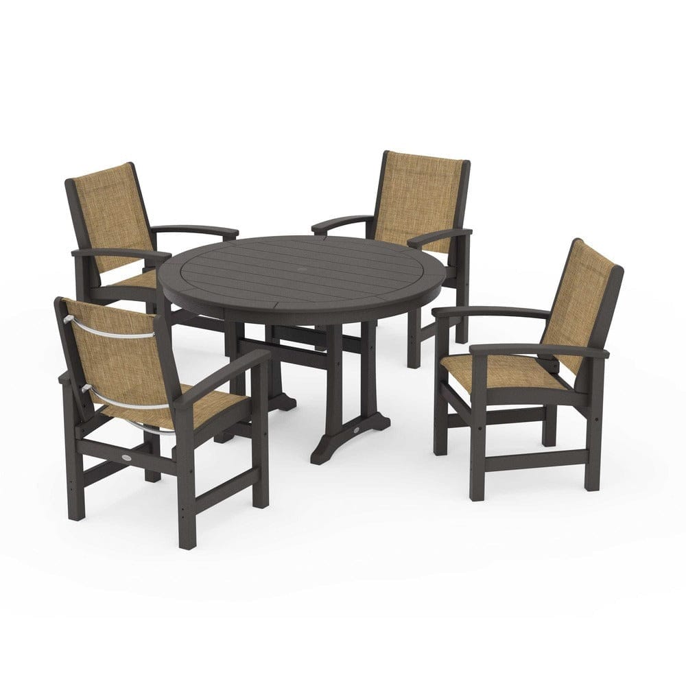 POLYWOOD® - Coastal 5-Piece Round Dining Set with Trestle Legs - PWS1119