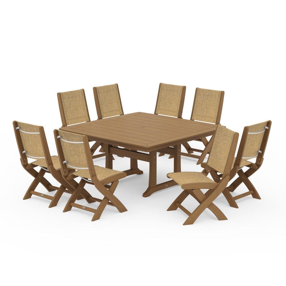 POLYWOOD® - Coastal Folding Side Chair 9-Piece Dining Set with Trestle Legs - PWS1113