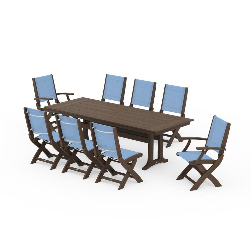 POLYWOOD® - Coastal 9-Piece Folding Dining Chair Farmhouse Dining Set with Trestle Legs - PWS1447