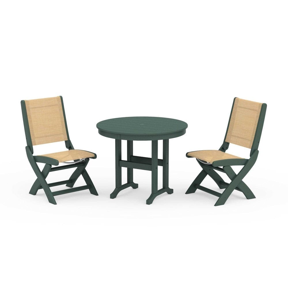 POLYWOOD® - Coastal Folding Side Chair 3-Piece Round Dining Set - PWS1329 Outdoor Furniture POLYWOOD®