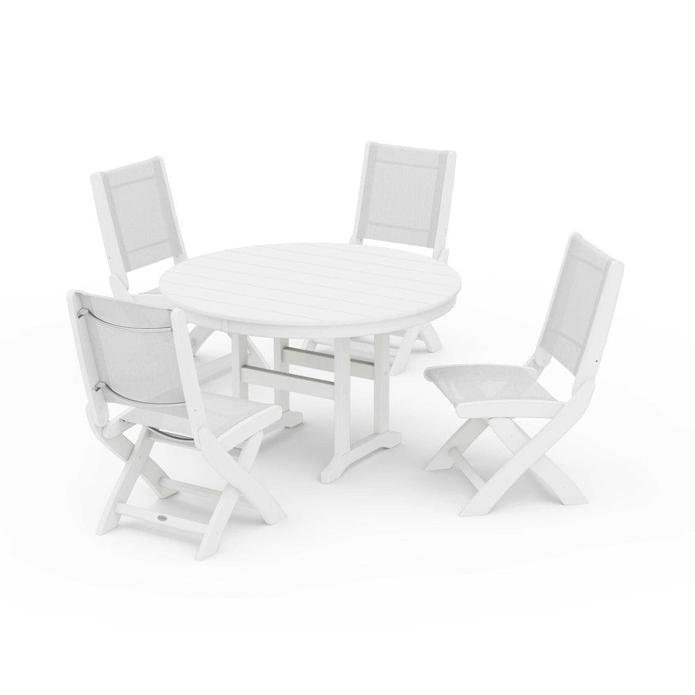 POLYWOOD® - Coastal Folding Side Chair 5-Piece Round Dining Set - PWS1358 Outdoor Furniture POLYWOOD®