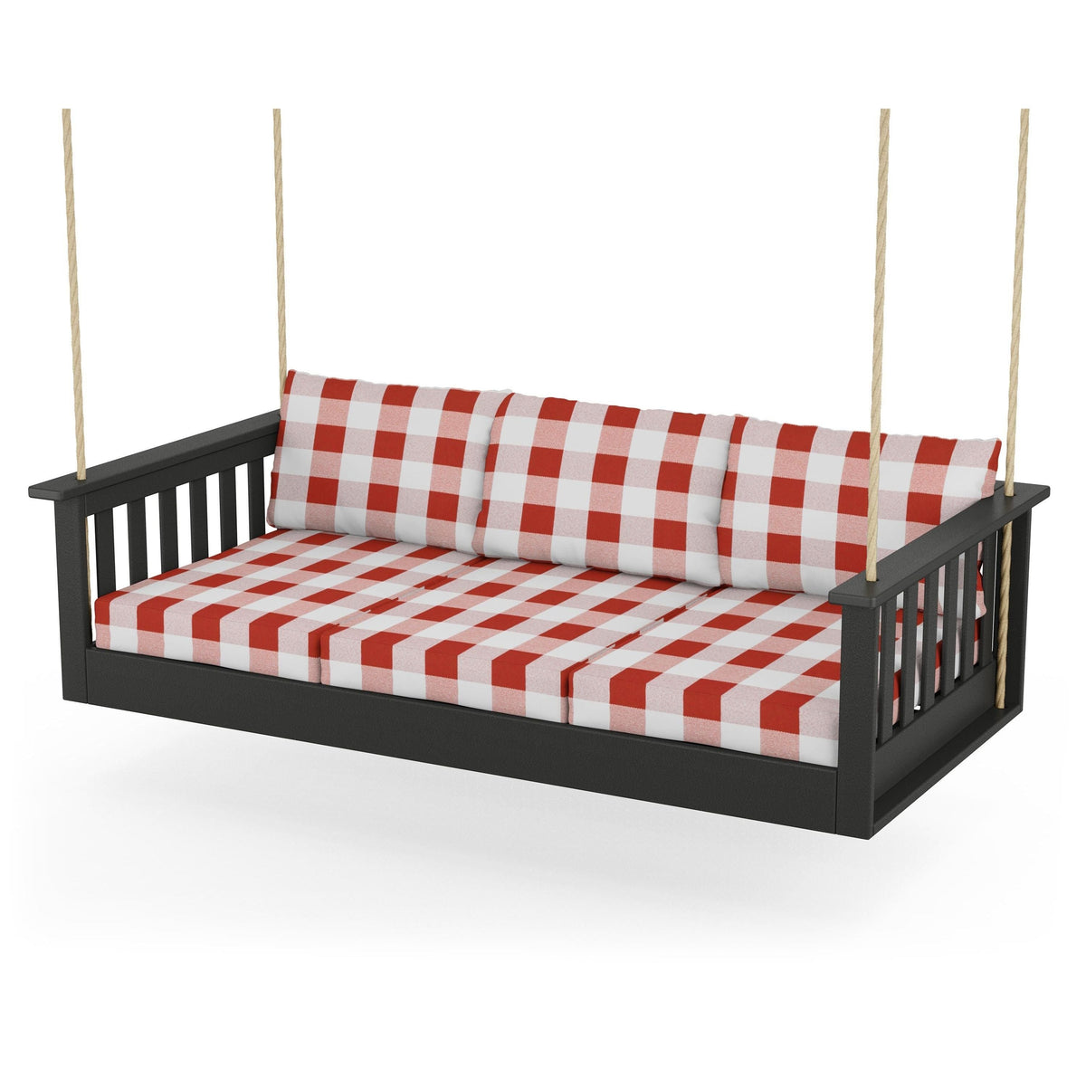 Vineyard Daybed Swing - Black / Buffalo Plaid Crimson