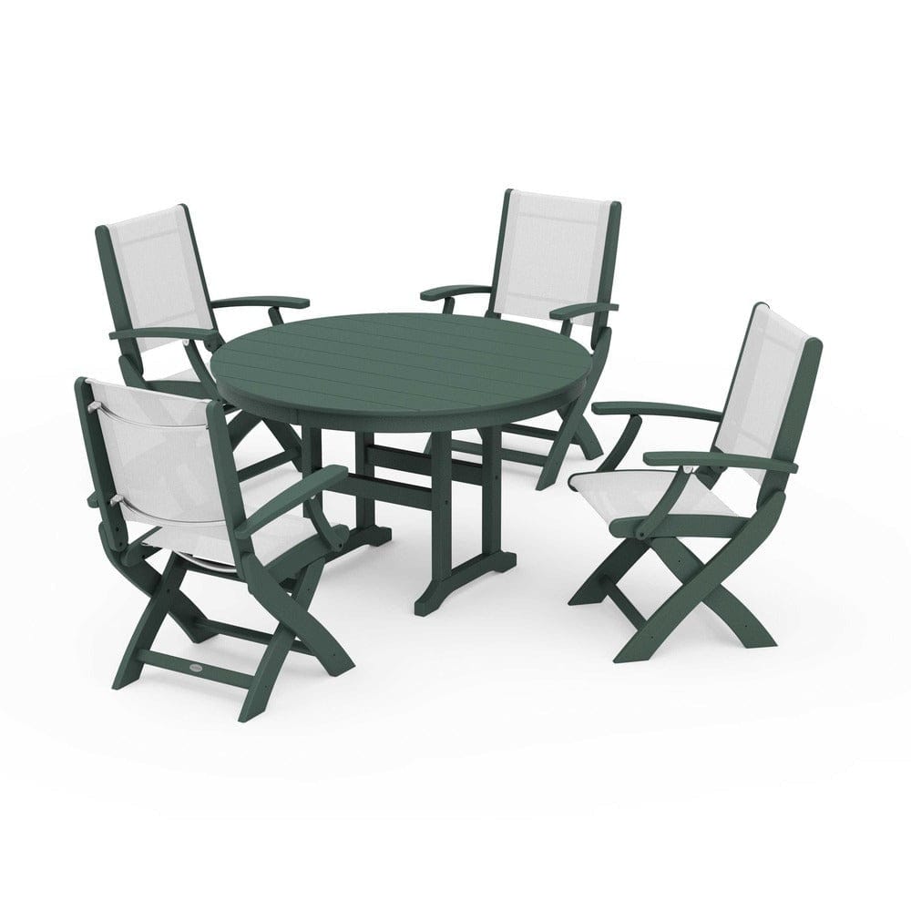 POLYWOOD® - Coastal Folding Chair 5-Piece Round Dining Set - PWS1357 Outdoor Furniture POLYWOOD®