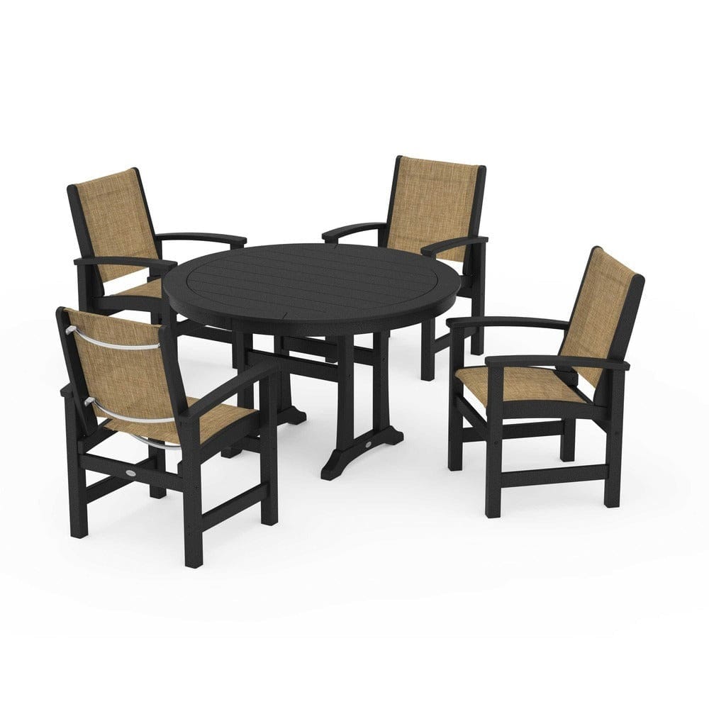 POLYWOOD® - Coastal 5-Piece Round Dining Set with Trestle Legs - PWS1119 Outdoor Furniture POLYWOOD®
