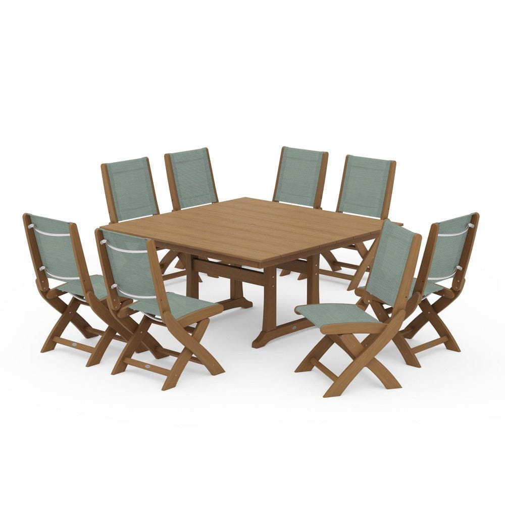 POLYWOOD® - Coastal Folding Side Chair 9-Piece Farmhouse Dining Set - PWS1287
