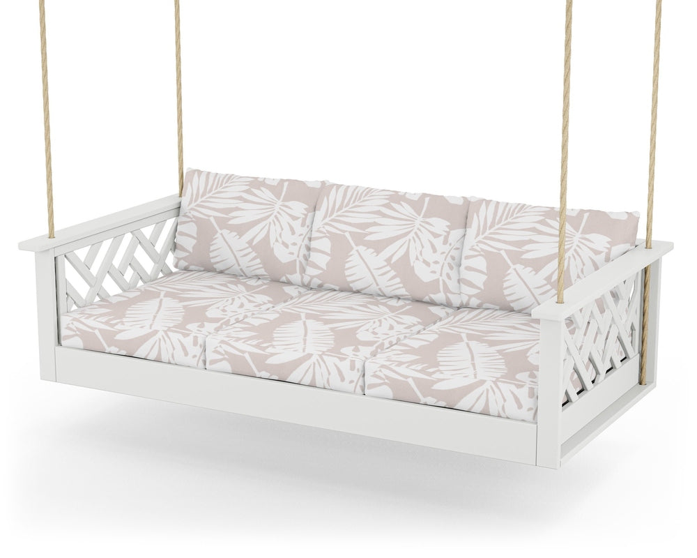 Chippendale Daybed Swing - White / Leaf Dune Burlap