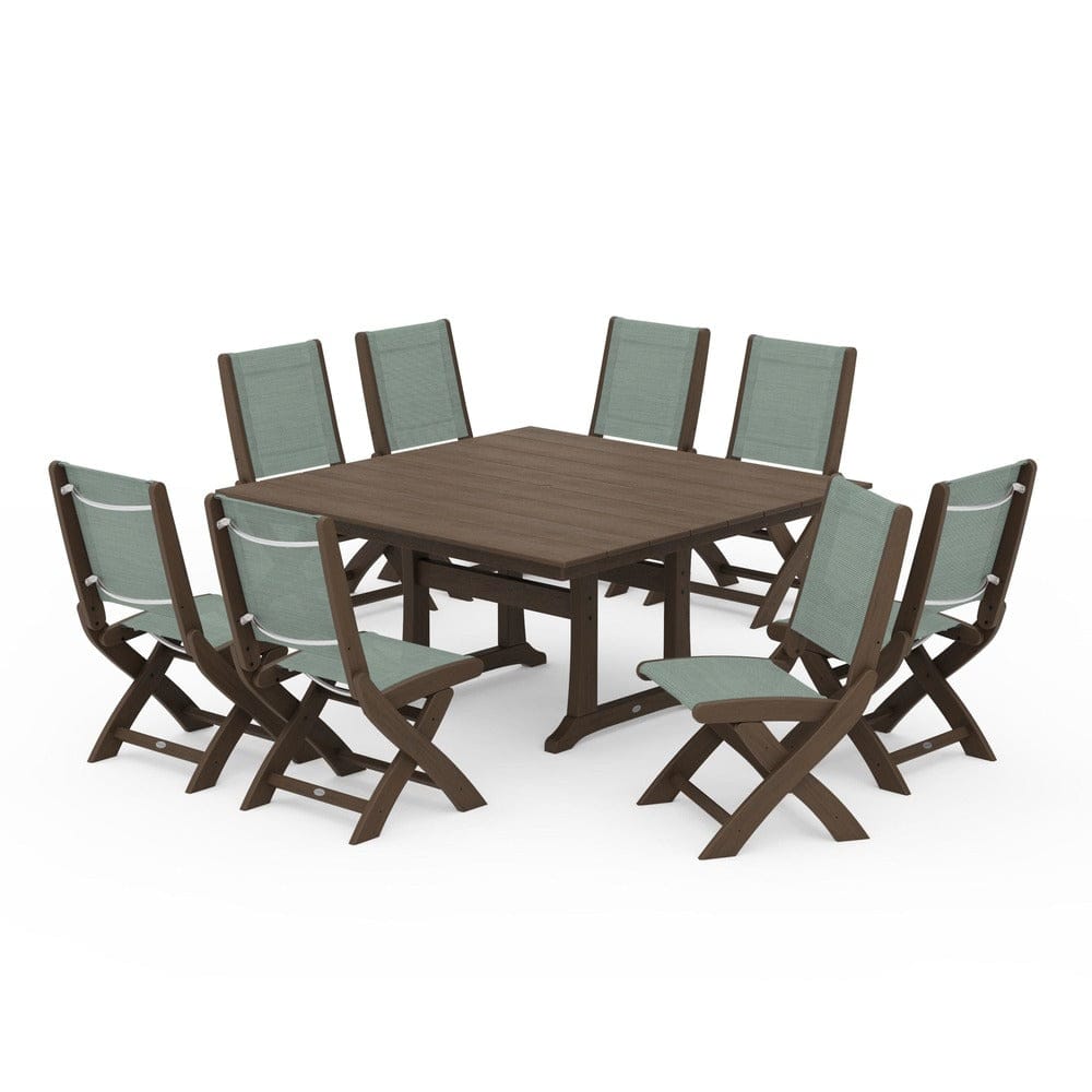 POLYWOOD® - Coastal Folding Side Chair 9-Piece Farmhouse Dining Set - PWS1287
