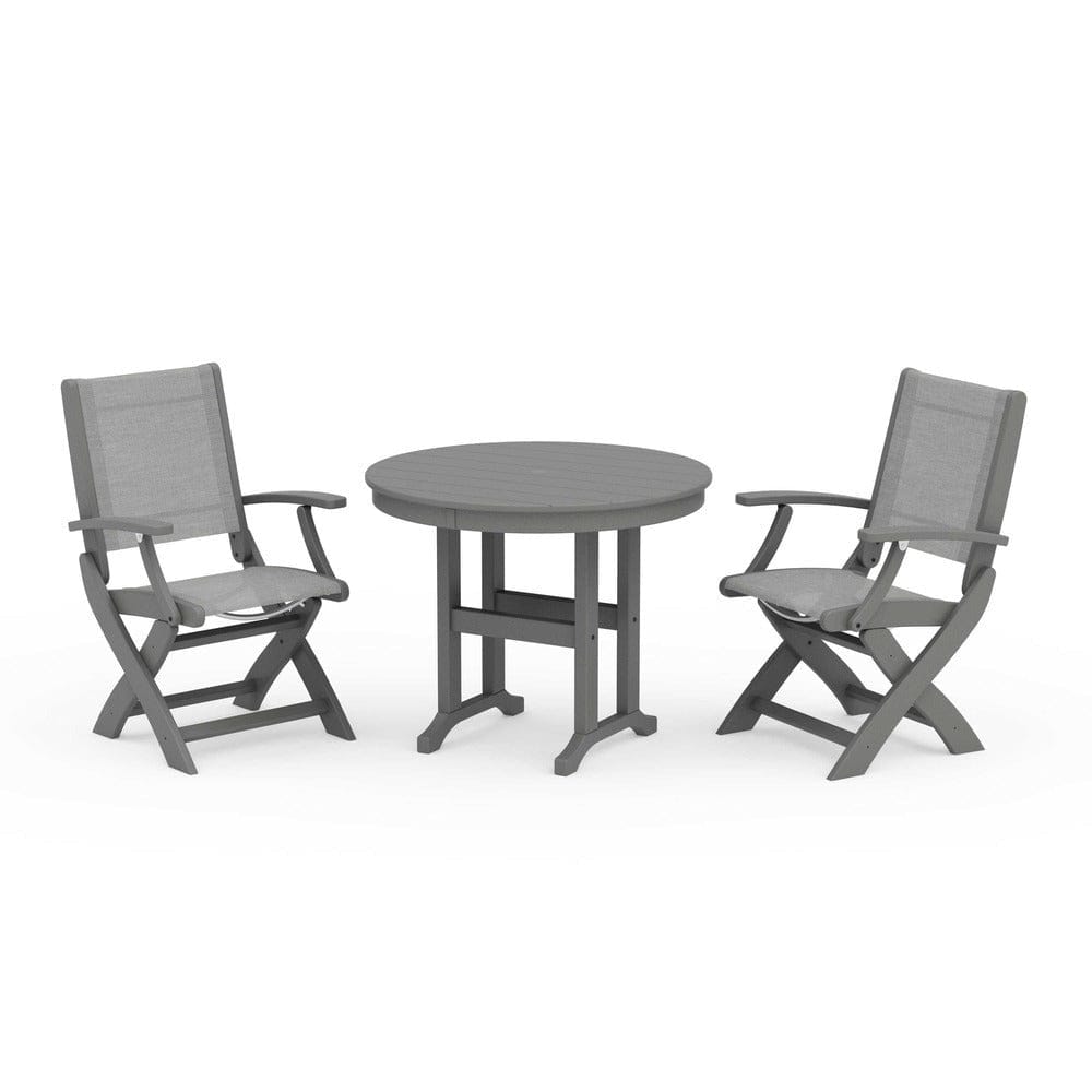 POLYWOOD® - Coastal Folding Chair 3-Piece Round Dining Set - PWS1328
