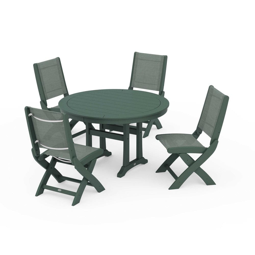 POLYWOOD® - Coastal Folding Side Chair 5-Piece Round Dining Set With Trestle Legs - PWS1121